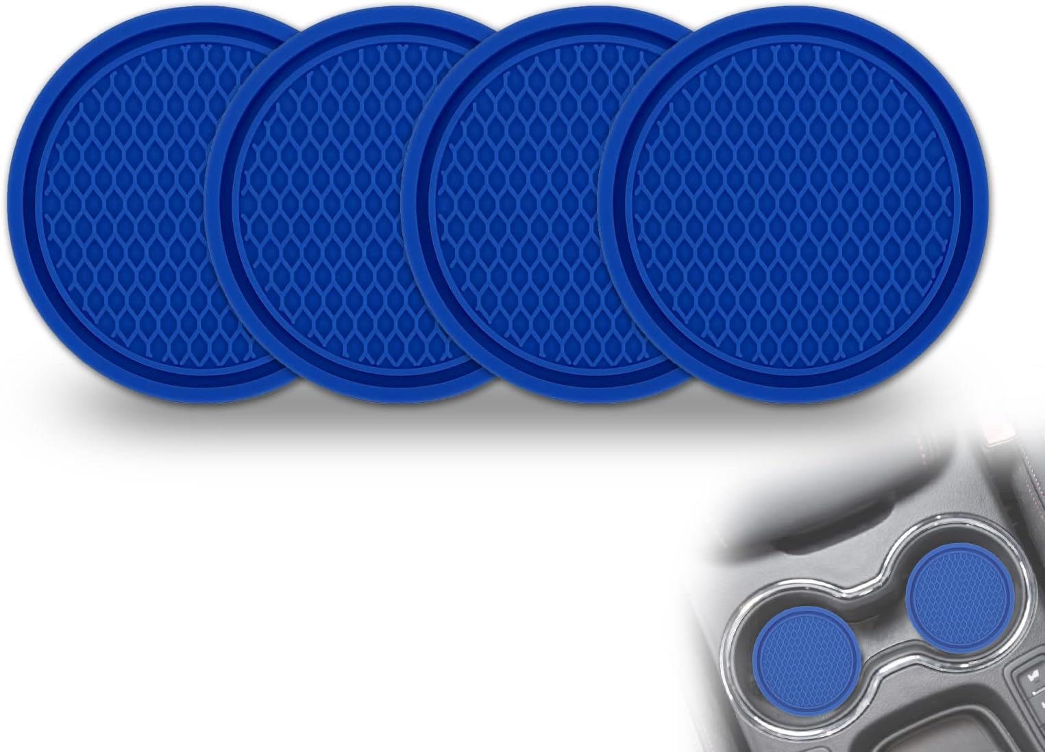 Car Cup Holder Coaster, 4 Pack Universal Auto Anti Slip Cup Holder Insert Coaster, Silicone Coaster Car Interior Accessories (Blue)