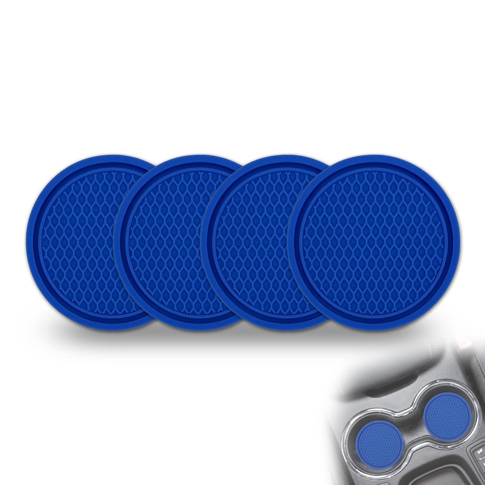Car Cup Holder Coaster, 4 Pack Universal Auto Anti Slip Cup Holder Insert Coaster, Silicone Coaster Car Interior Accessories (Blue)