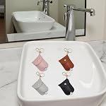 JJLFresheners 4Pcs Small Hand Sanitizer Holder, Mini Portable Leather Sanitizer Holder for Car Keychain, Empty Bottles Refillable Cosmetic Jars (Black, Pink, Grey, Brown)