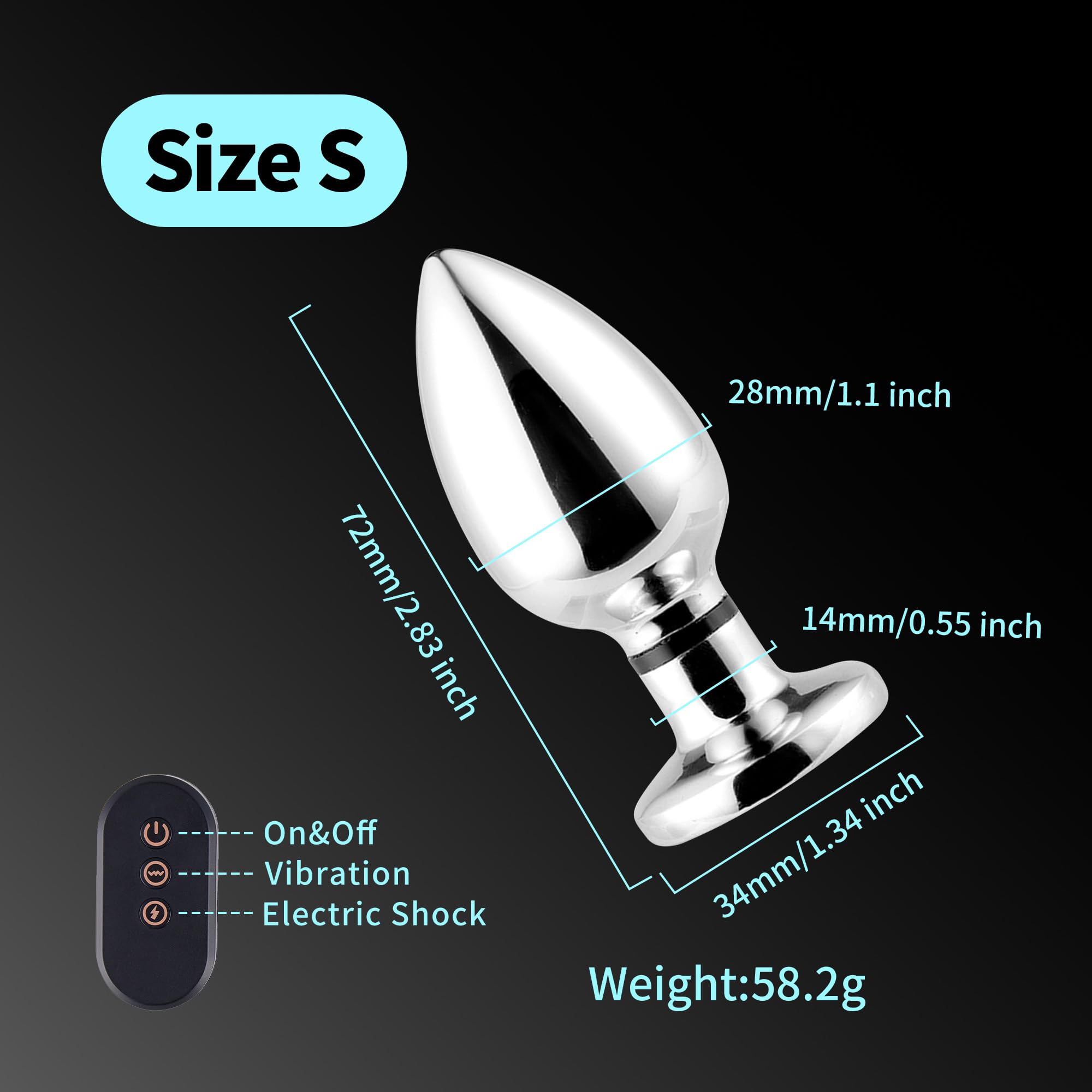 Plug Anal Fiche avec 10 Modes de Vibration et 10 Modes de Choc Electrique Acier Inoxydable Plug Anus Électrique Avec Télécommande Butt Plug Sex Toys (Taille S)