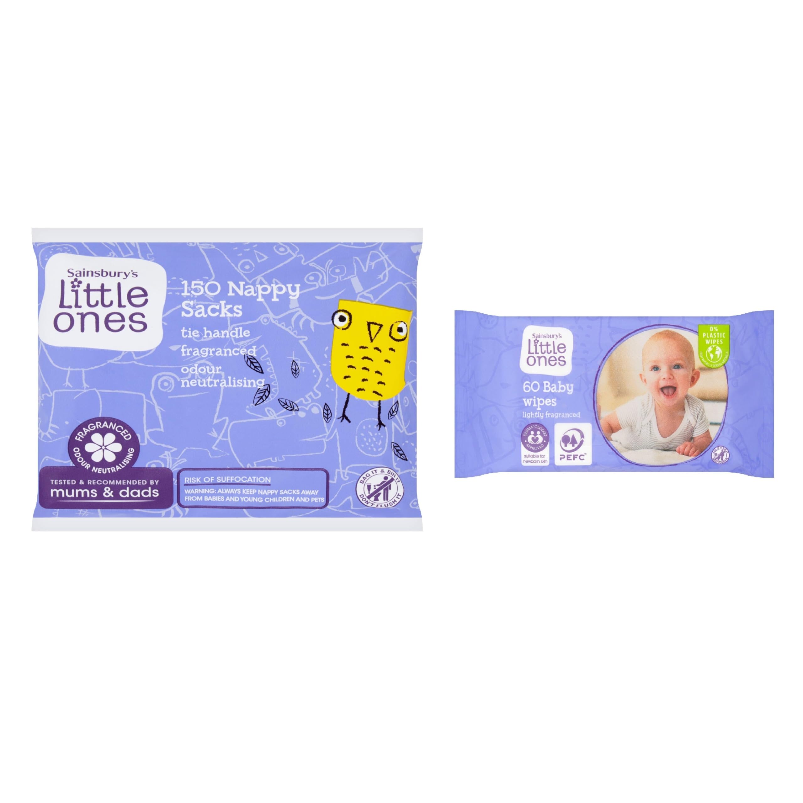Little Ones Lightly Fragranced Wipes 60 Pack + 150 Nappy Sacks