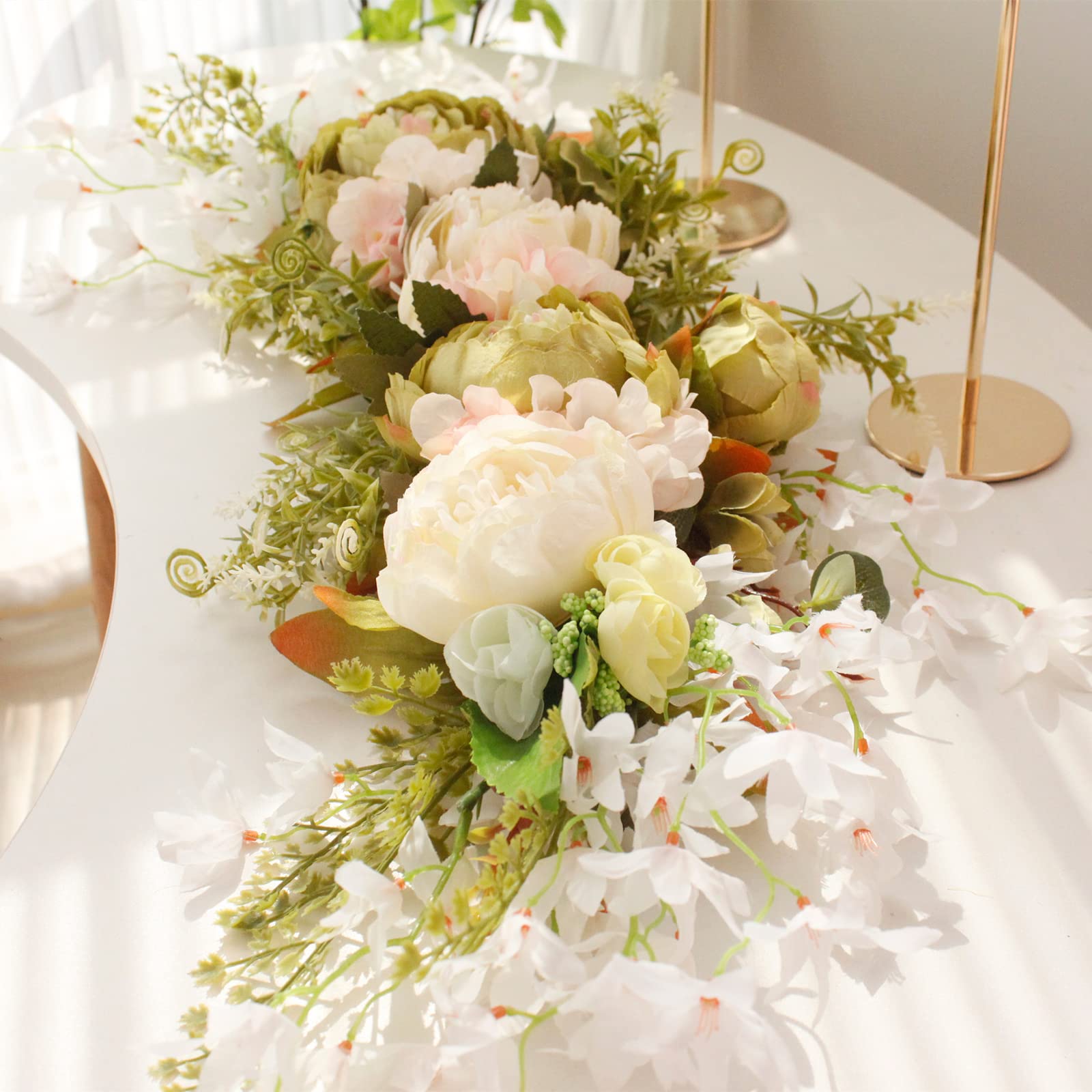 Guirnalda de Flores de Hortensias Artificiales de 23,6 Pulgadas, Guirnalda Floral de Peonía para Primavera Y Verano, Corona de Arco para Puerta Delantera, Guirnalda Decorativa(Leche Blanca)