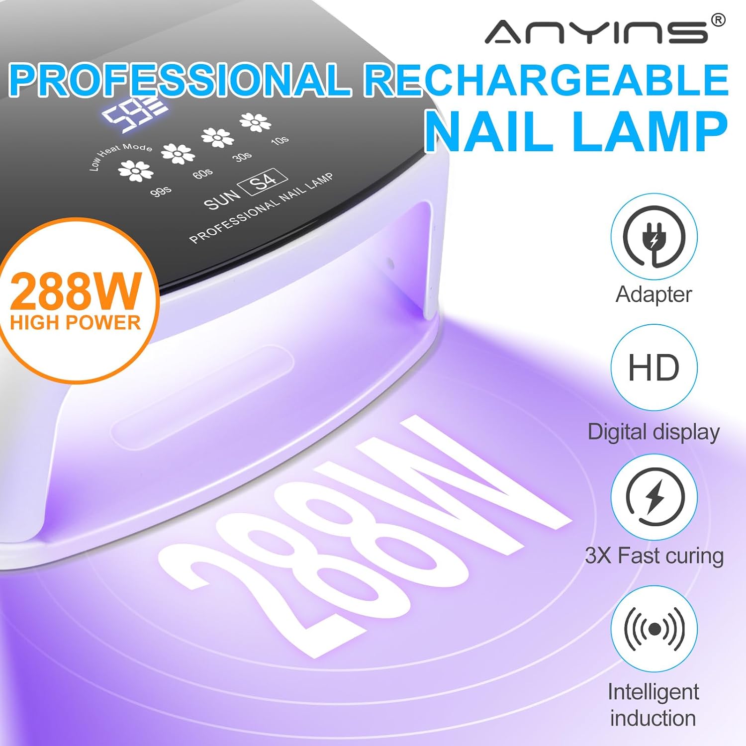 UV Nail Lamp, 288W 8 Hours Super Long-Lasting 15600mAh Professional Cordless UV LED Lamp for Nails 66Pcs Lamp Beads Automatic Sensor Gel Nail uv Light for Nail Art at Home and in Salons Blue