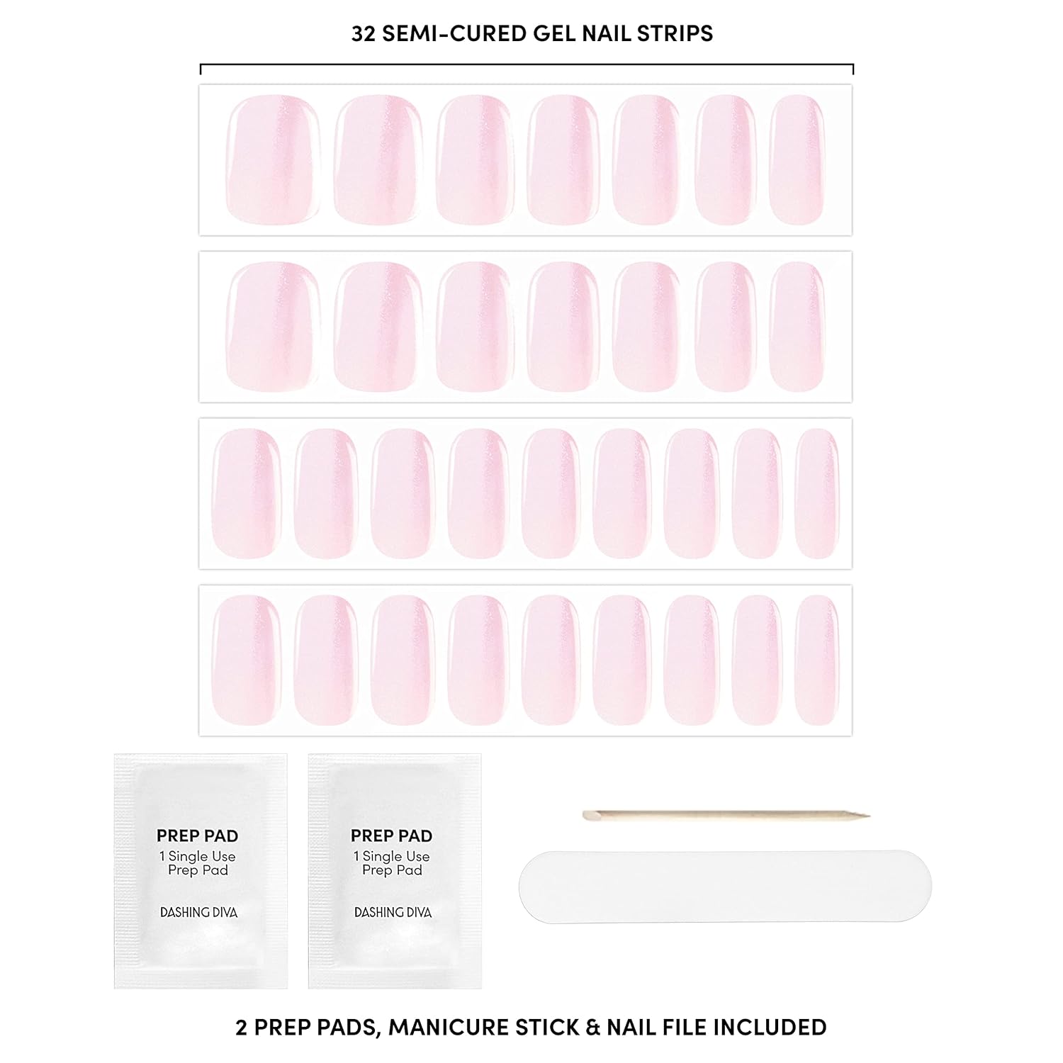 Dashing Diva Glaze Nail Strips - Strawberry Glaze | Works with LED Lamp | Long Lasting, Semicured Gel Strips | Contains 34 Nail Wraps, 1 Prep Pad, 1 Nail File