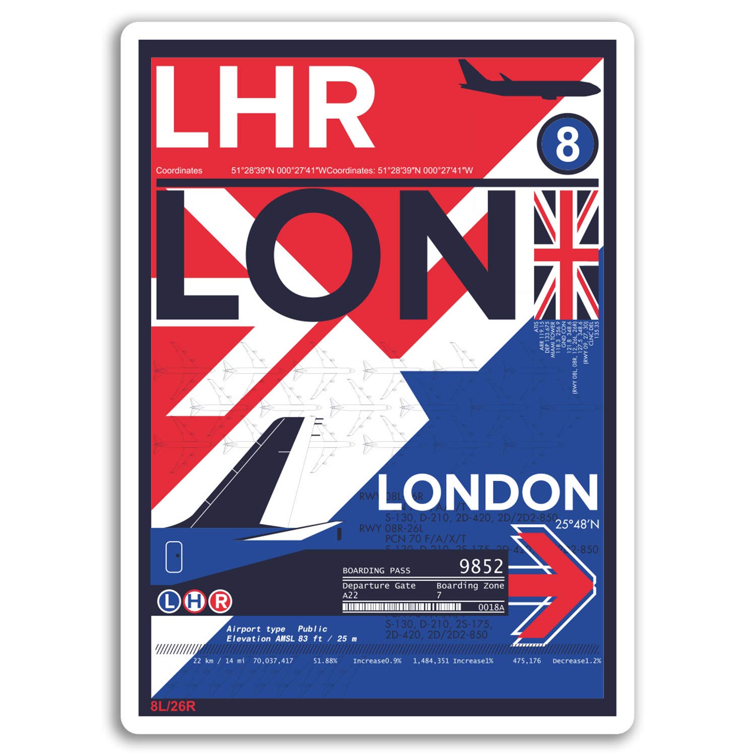 Destinationvinyl Multi 2 X 10Cm London Airport Vinyl Stickers - England Sticker Laptop Luggage #17162 (10Cm Tall)