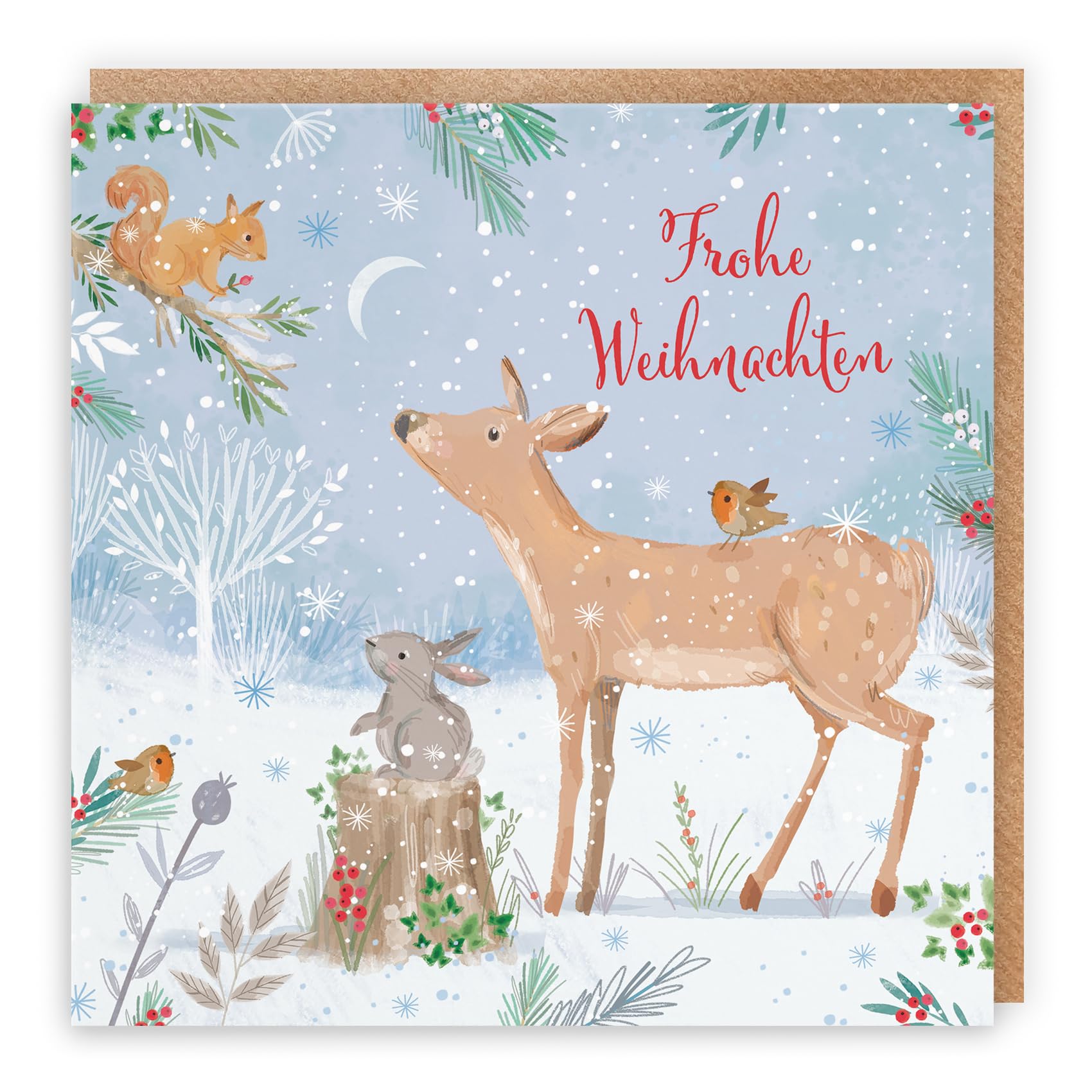 Hunts England, Cute Deer German Christmas Card, Nature's Treasures, German Language Festive Card