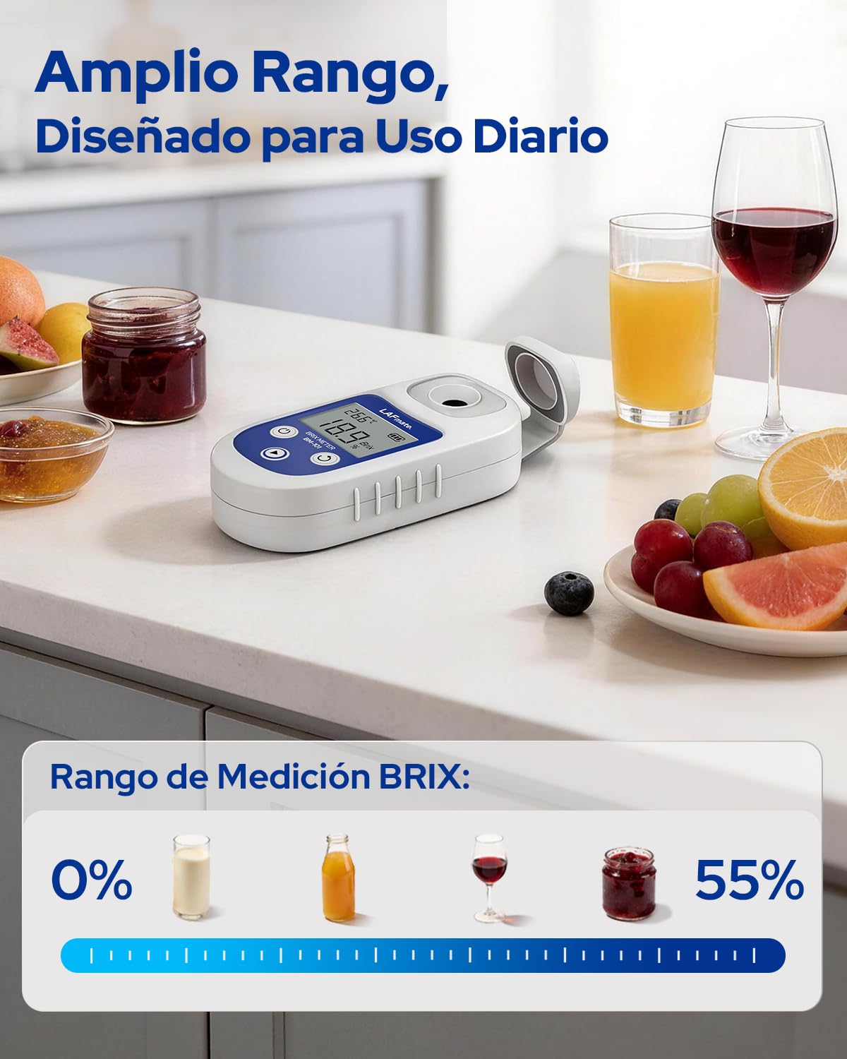 Refractómetro Digital 0-55% ±0,2%, BM101 Refractómetro brix con ATC, IP65 Refractómetro brix para Zumo, elaboración de Vino & café