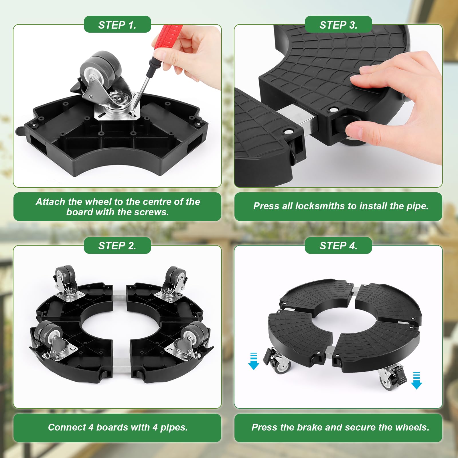 Porte Plante a roulettes, Réglable Ø 35-48cm, Capacité De 150 KG Supports de Pots de Fleurs à roulettes pour Support de Pot de Fleur