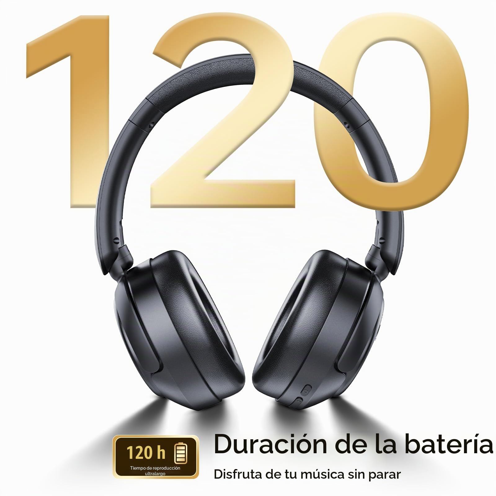 Auriculares Inalámbricos Bluetooth 5.4, Asistente Vocal,3 EQ Modos, Ruido Activa Híbrida, Auriculares Inalámbricos Diadema Estéreo HiFi con Micrófono,120 horas de reproducción con iOS y Android,Negro