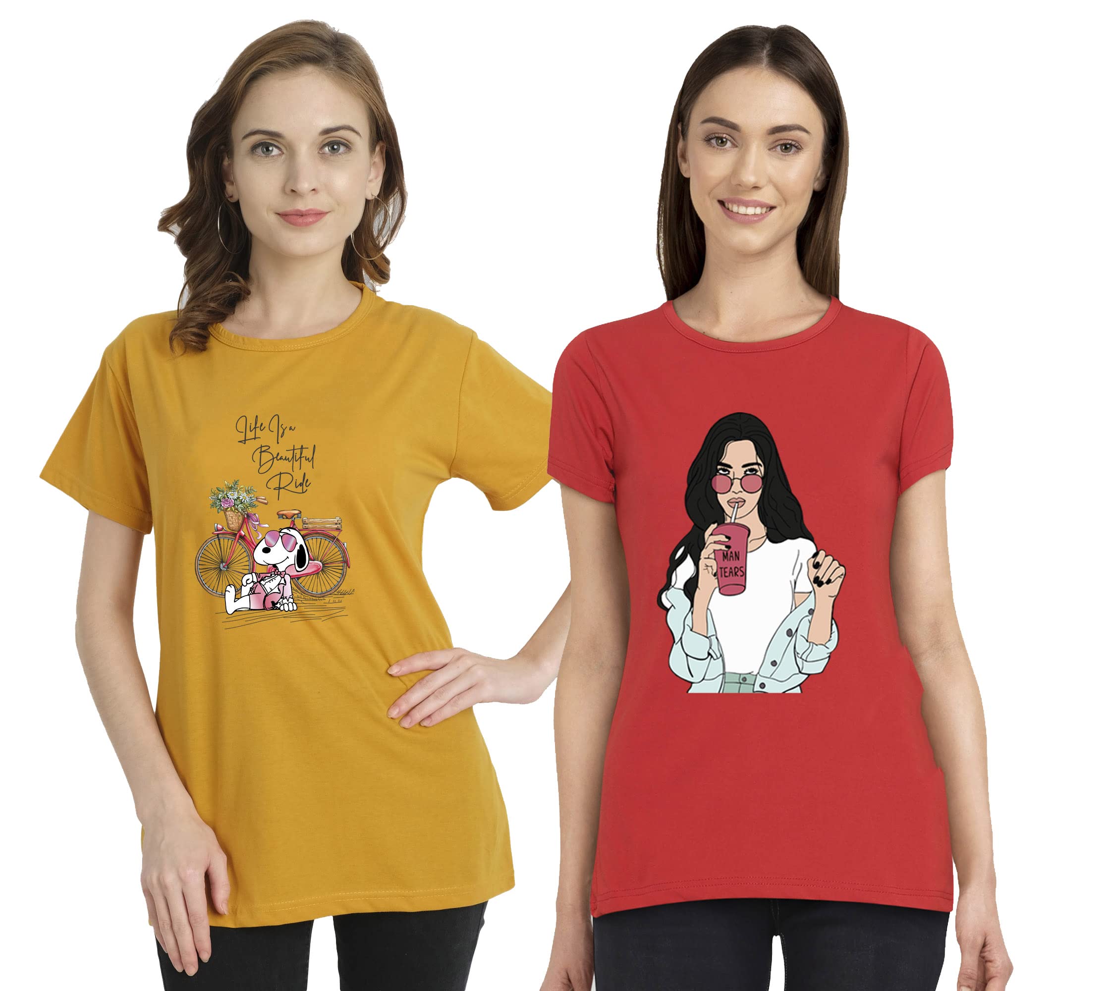 Women's T-Shirts Combo, Cotton Half Sleeves Round-Neck Printed T-Shirt for Girls, & Women Tees (Pack of 2)-picture-26
