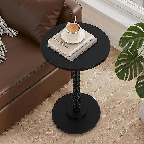 Miniatura 7 de Mesa auxiliar redonda, mesa auxiliar pequeña para espacios pequeños, mesa decorativa moderna con patas de madera maciza, fácil montaje para sala de