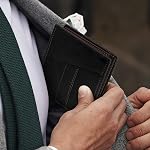 Wallet Men, Leather Slim Bifold Wallet for Men, Minimalism Credit Card Wallet with Zipper Coin Bag and ID Window (Black)