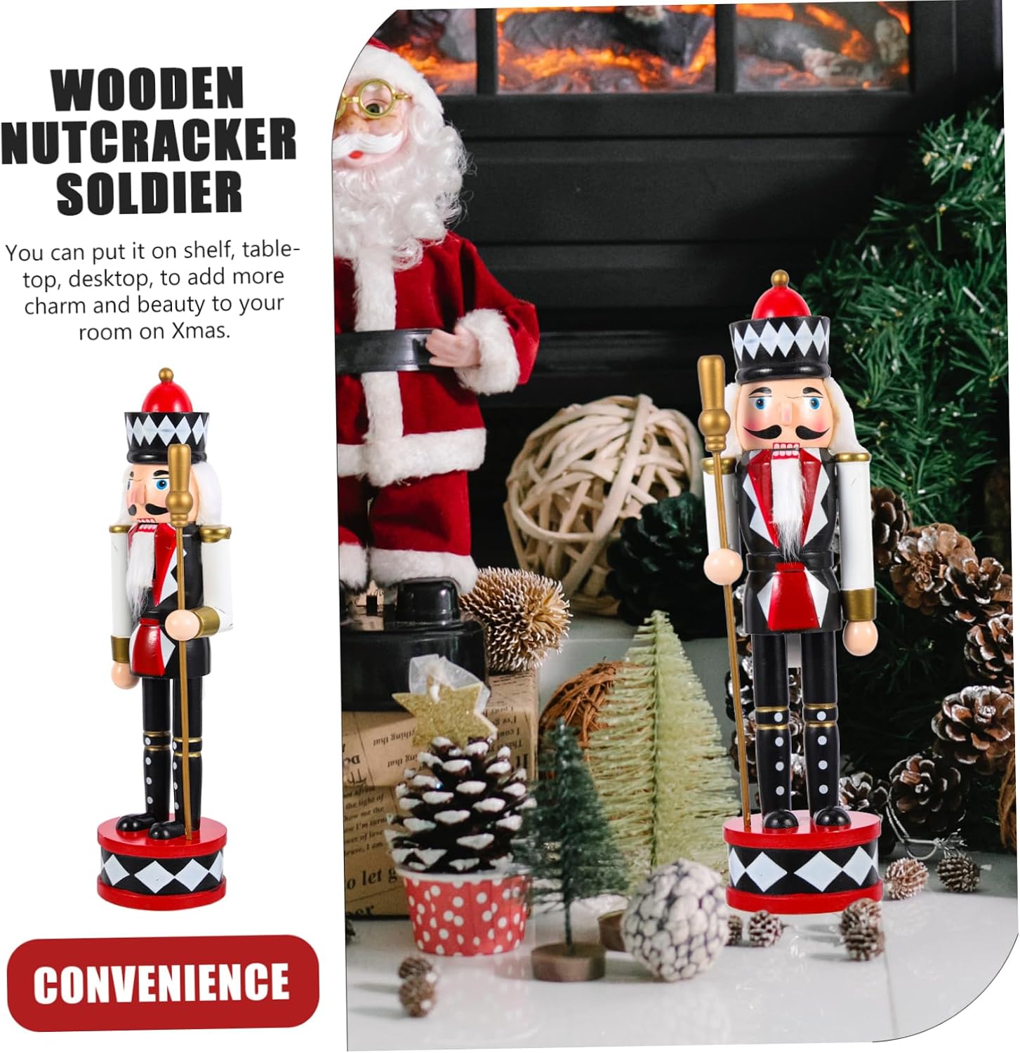Standing Drum Nutcracker Wood Nutcrackers Decor Christmas Standing Figure Nutcracker Decorations Xmas Red Decorations Christmas Traditional Nutcracker Desktop Wrapping Paper