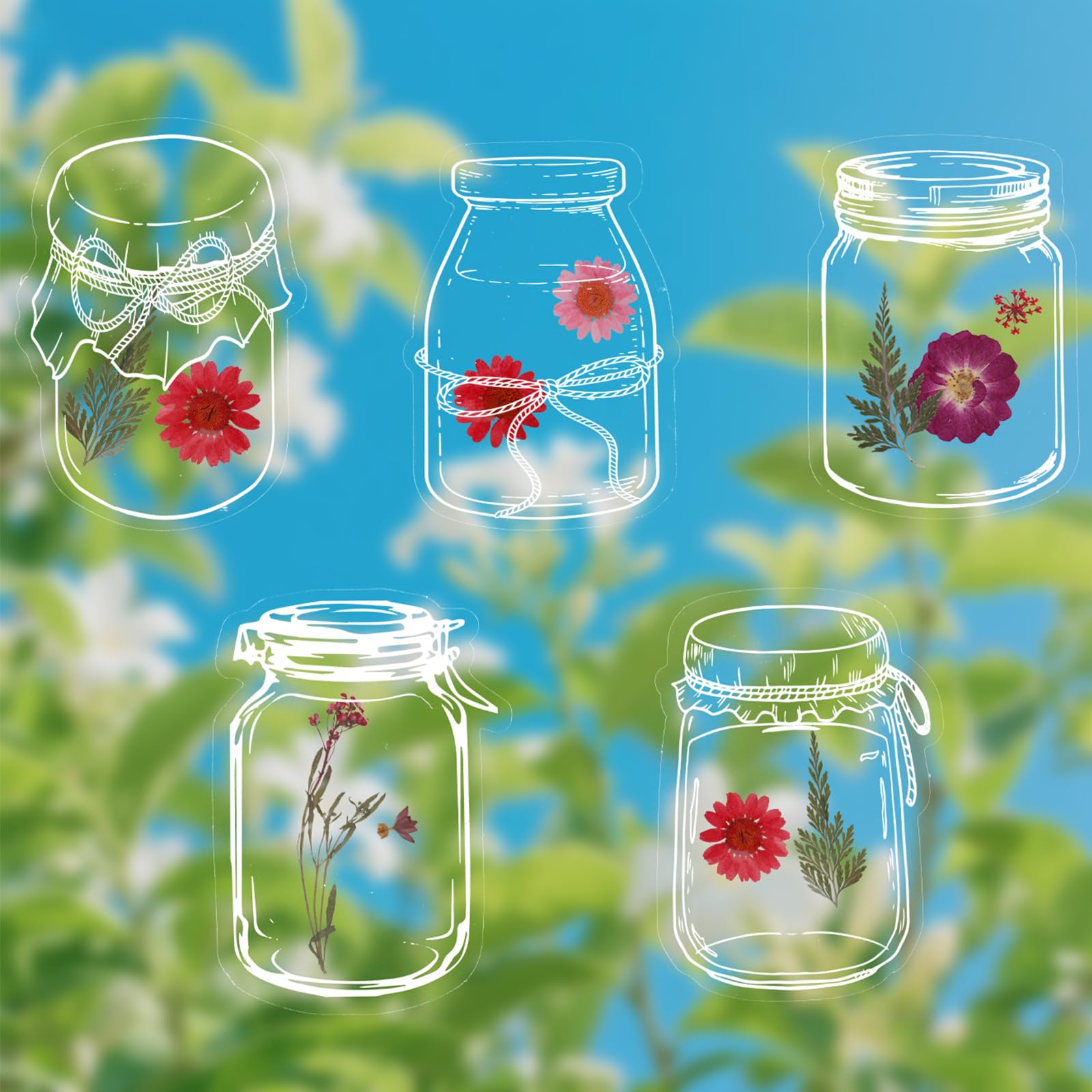 20pcs Transparent Dried Flower Bookmark, 5 Styles Clear Pressed Flowers Bookmarks DIY Transparent Floral Tool for Embossed Page Reading Scrapbook (