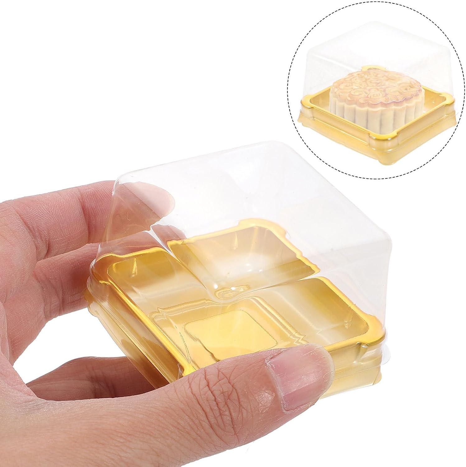 BESPORTBLE 150 Pcs Small Cake Boxes Clear Plastic Square Moon Cake Container with Lid for Egg Yolk Puff Bakery Boxes Food Storage Party Supplies 2.16X2.16X4.72 Inch