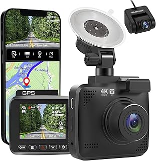 4K Dual Dash Cam frontal e traseira, câmera de painel para carros Gravador de condução de 170 graus com tela IPS, sensor de gravidade, registro de loop, monitoramento de estacionamento, WiFi integrado