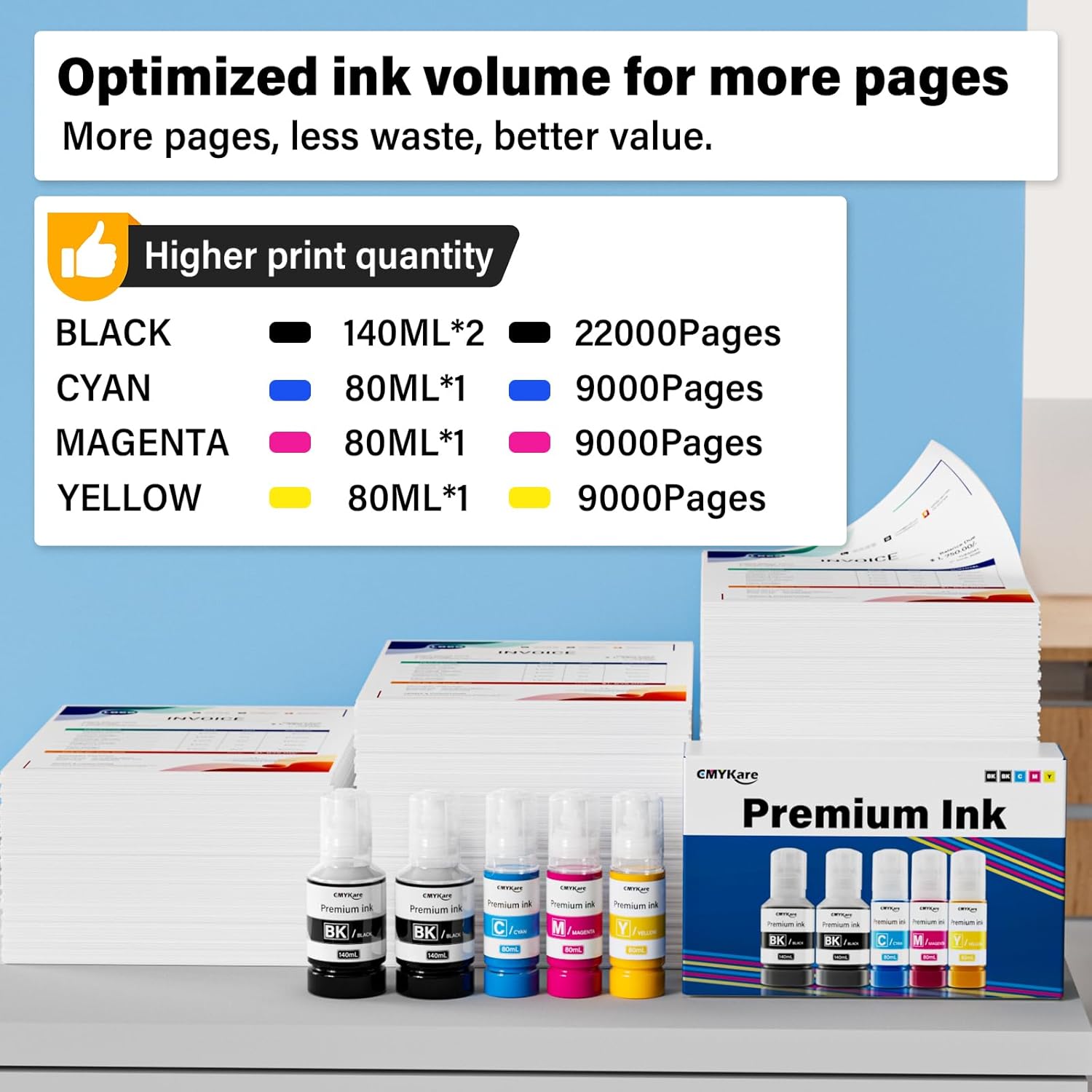 Replacement for T502 Ink Refill Bottles fit Eco Tank ET-3850 ET-2850 ET-3760 ET-2760 ET-4850 ET-4760 ET-3830 ET-2980 ET-2988 ET-3843 ET-2750 ET-3750 ET-4750 ET-15000 Printer (2Bk C M Y)