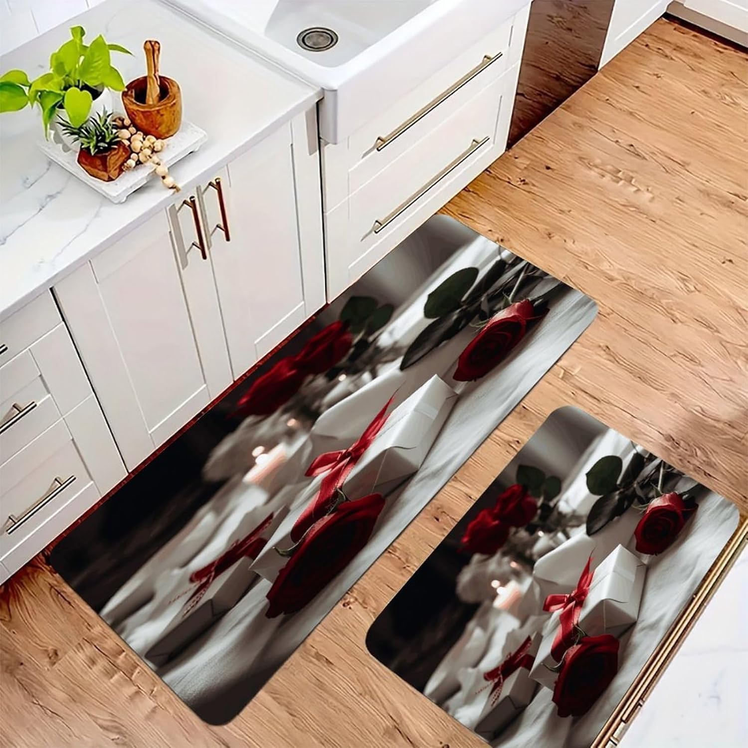 Gifts and Roses Kitchen Mats with 2PCS Non-Slip Washable,Kitchen Rug Heavy Duty Durable, Floor Mats for Kitchen,Office,Sink,Laundry
