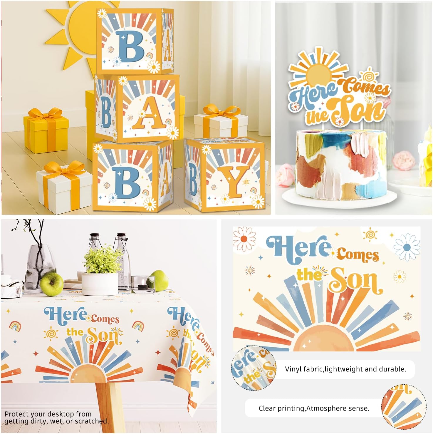 Here Comes The Son Baby Shower Decor, Retro Sun and Sunshine Themed Baby Shower Decorations Boy Boho Retro Baby Boy Shower Decor Oh Boy Shower Party Supplies