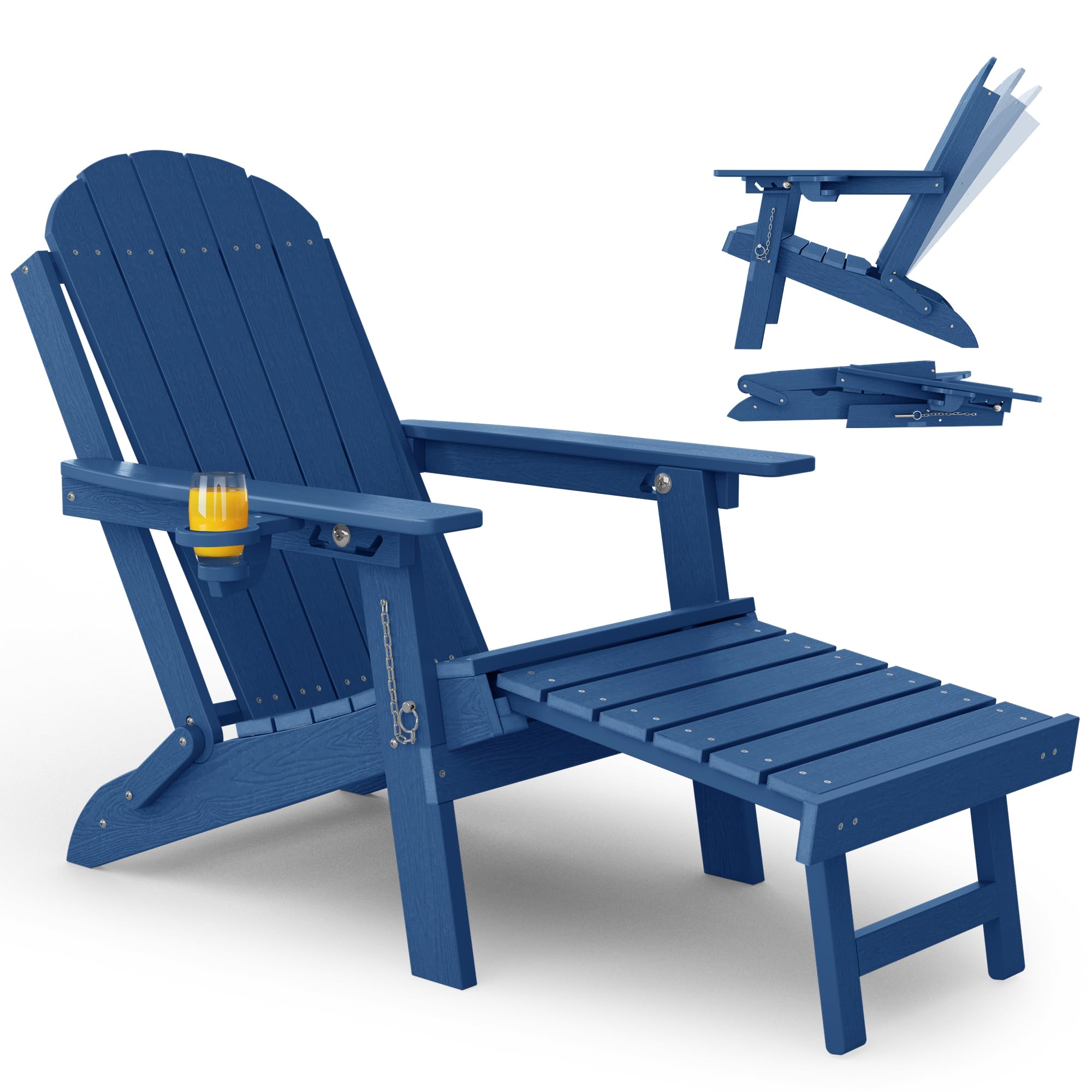 MXIMU Folding Adirondack Chair for Outdoor: with Retractable Footrest