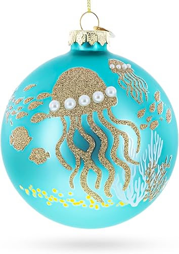 Adorno navideño de medusa y bola de cristal verde azulado coral