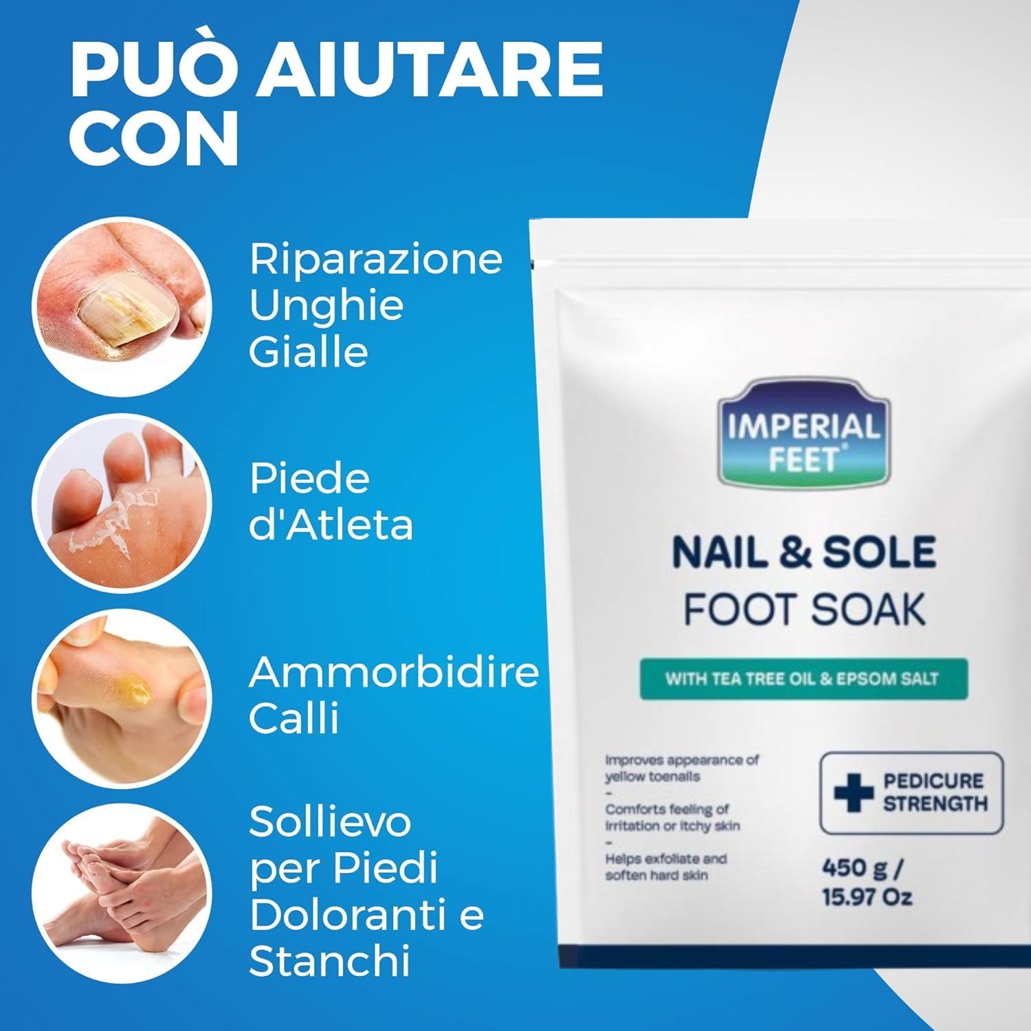 Pediluvio di Qualità con Olio di Tea Tree e Sale di Epsom | Trattamento Anti Funghi per Unghie e Piede d'Atleta | Idratante e Deodorante | Esfoliante