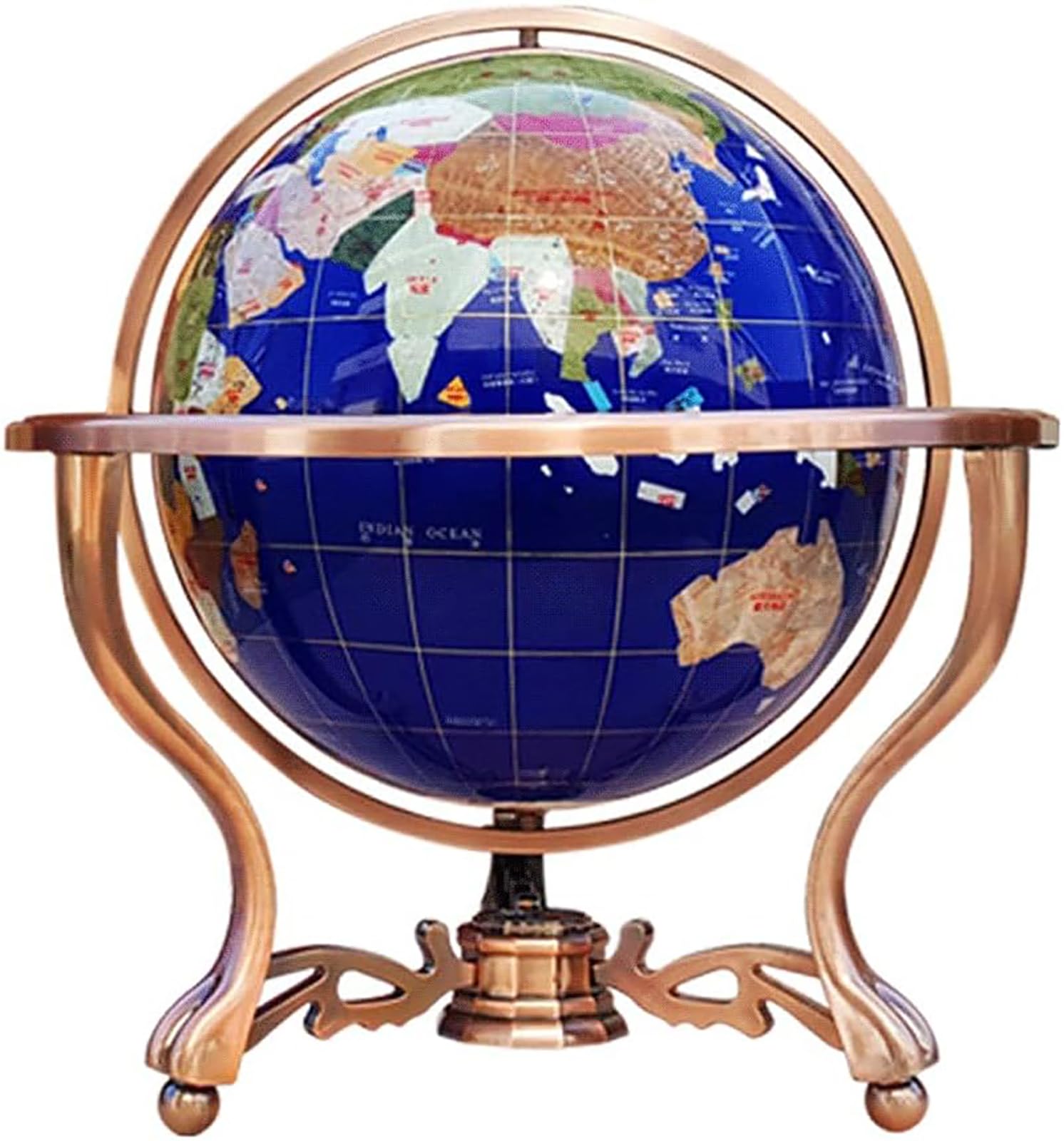 Globen Natural Gemstone World Globe with Zinc Alloy Stand Diameter Earth Globe Handmade Large Vintage Globe World Globe,B