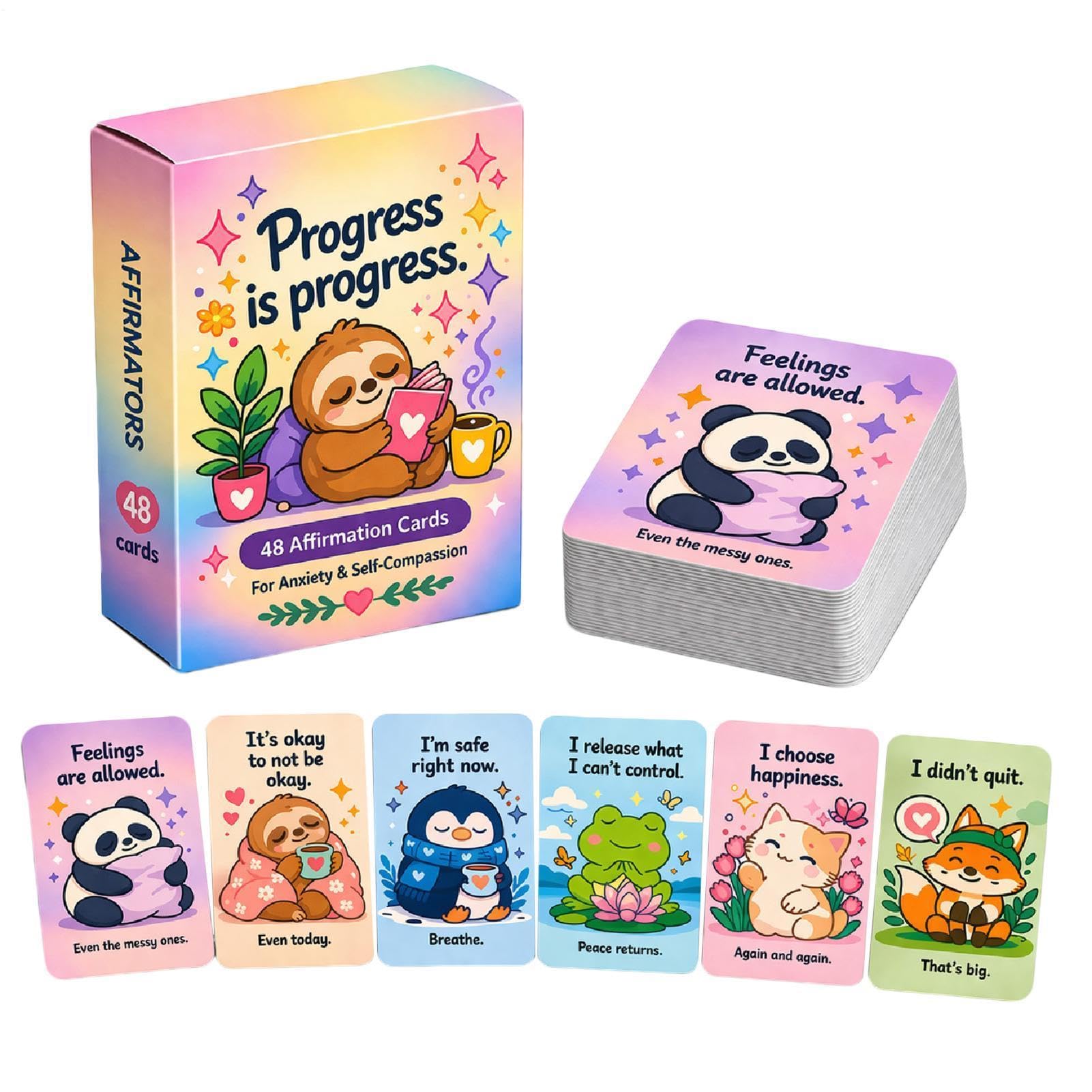Affirmation Cards for Kids, 48-Piece Cute Daily Positive Motivational Cards, Children Encouragement Card, for Home School Birthday Party Meditation Self Esteem Empowering