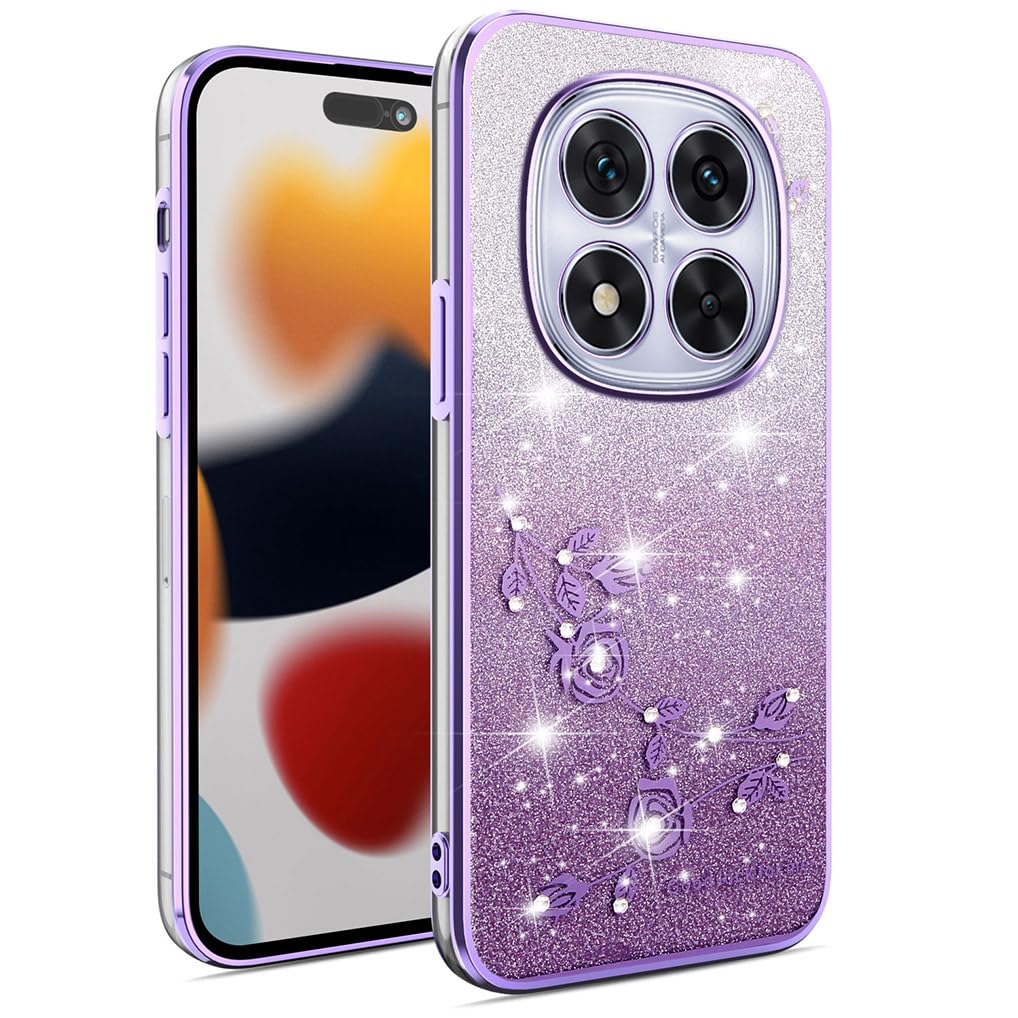 SEAHAI Custodia Per Xiaomi Redmi Note 14 4G – Cover Morbida A Fiori Con Glitter E Effetto Perla (Colore Rosa) - 3