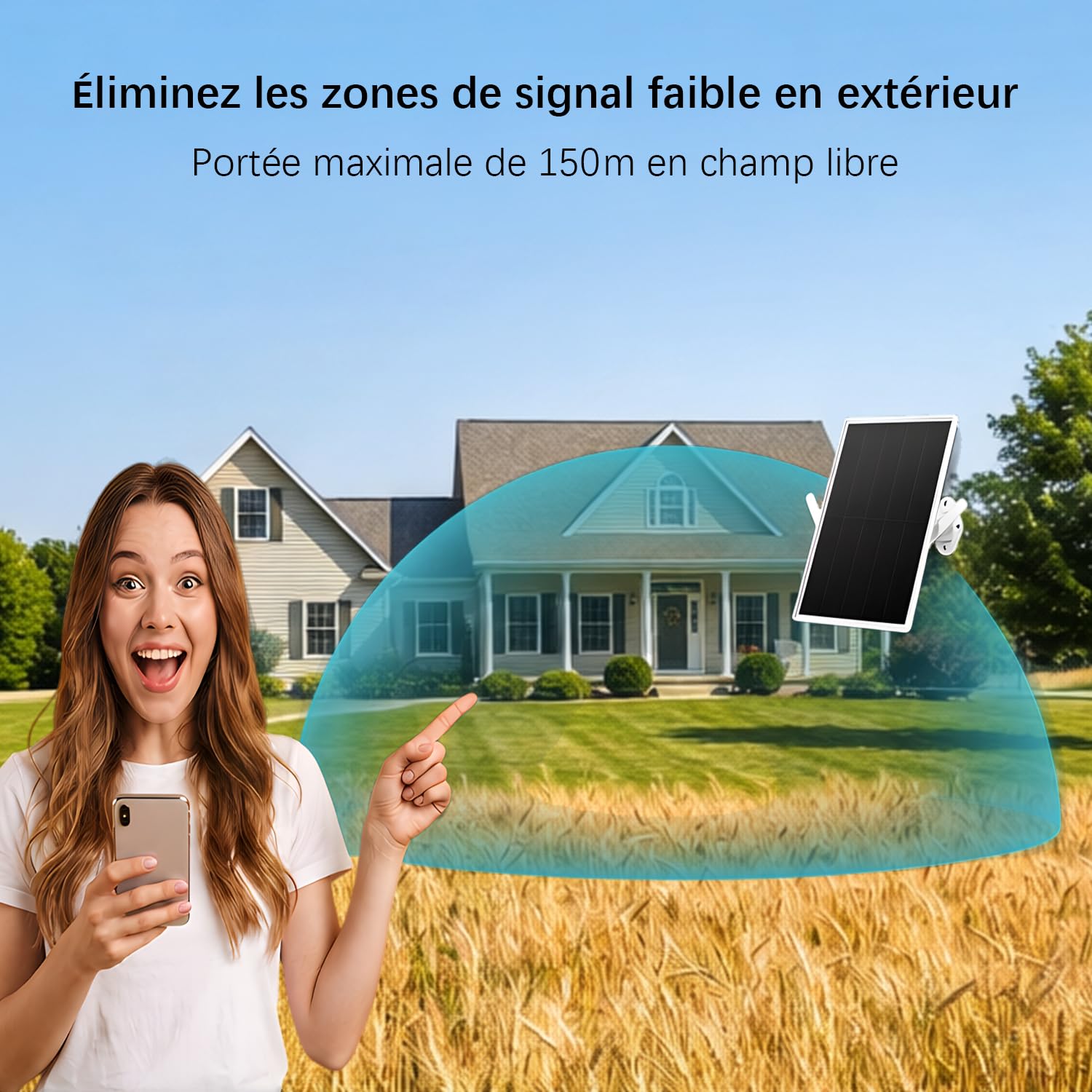 Répéteur Solaire d'extérieur résistant aux intempéries, amplificateur de Signal Internet sans Fil 2,4 GHz avec énergie Solaire + Batterie de 20000 mAh, Pas de Zones mortes WiFi pour la