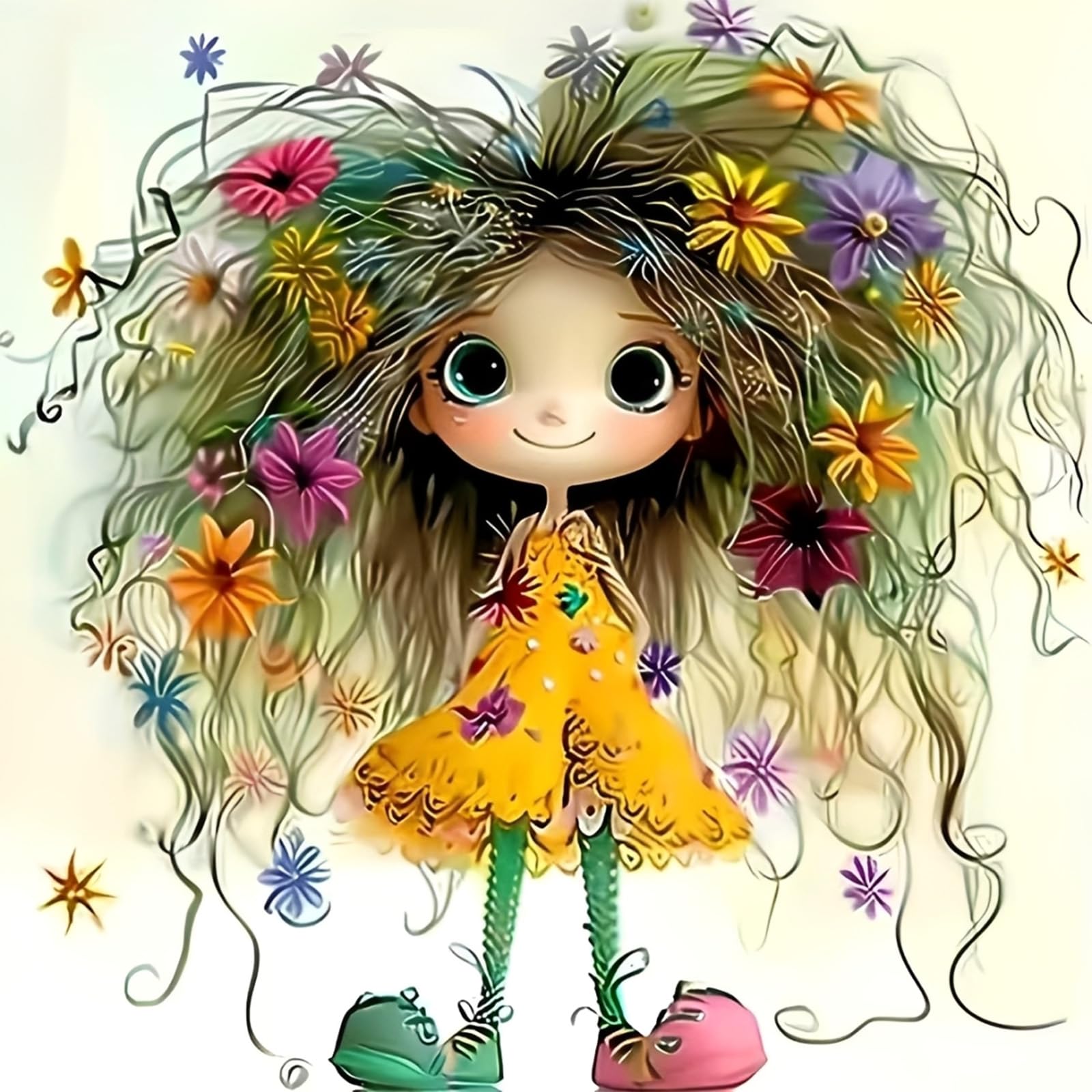 ZippyLiva 1-Piece Flower Hair Girl Diamond Painting, 35x35cm Oil Canvas DIY Kit for Adult, Craft Accessory for Home Wall Decor-picture-12
