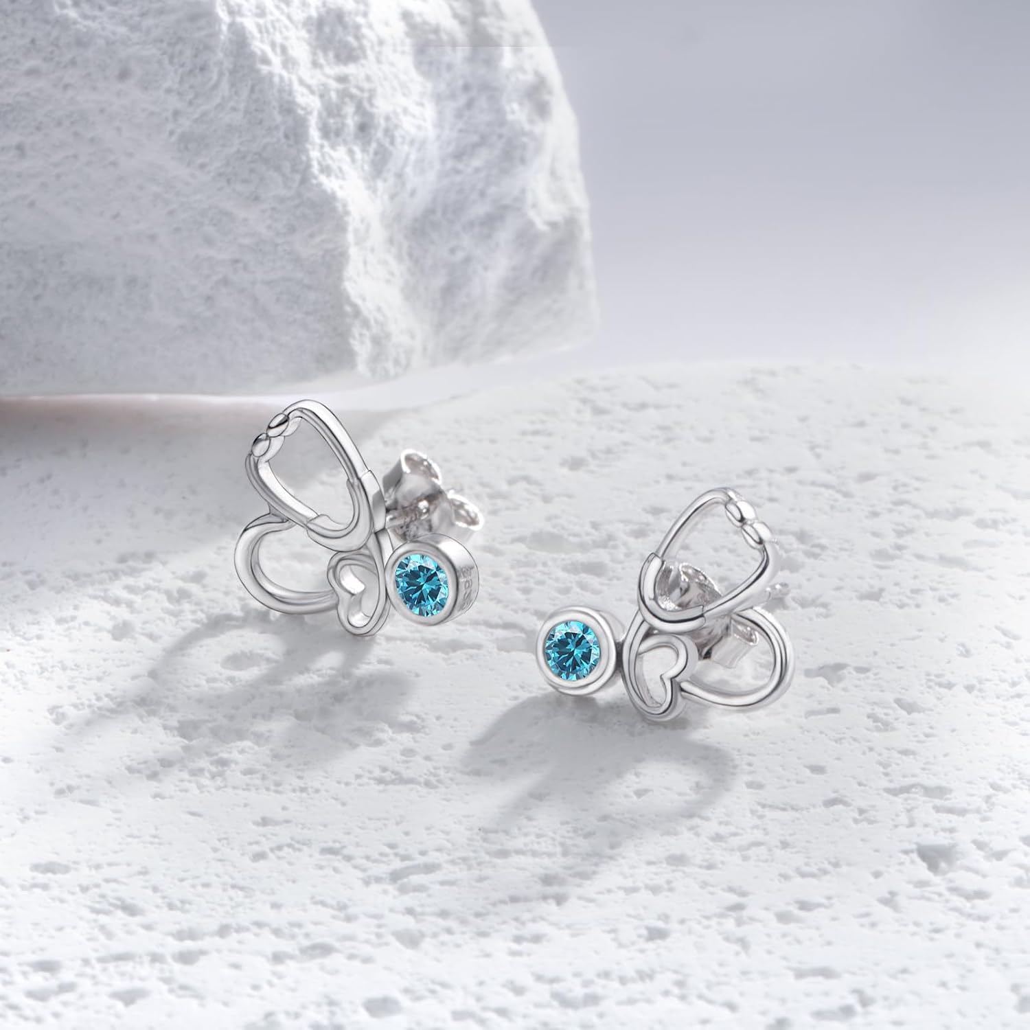 Birthstone Nurse Stethoscope Stud Earrings 925 Sterling Silver Medical Assistant Gift for Women Registered Nurse Doctor 12 Month Birthstone Stethoscope Stud Earrings Medical Student Graduation Birthday Jewelry Gift Nurse Week Jewelry Gifts