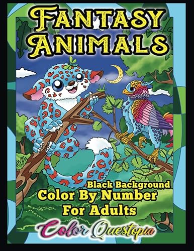 Fantasy Animals Color By Number for Adults BLACK BACKGROUND: Cute Beautiful Mythical Creatures Coloring Book
