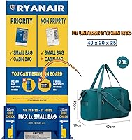 voor Ryanair Handbagage 40X20X25 Onderstoel Reistas Ziekenhuistas Weekendtas voor Vrouwen Holdall Tote Ryan Air Handbagage voor Mannen 20L(Turkoois