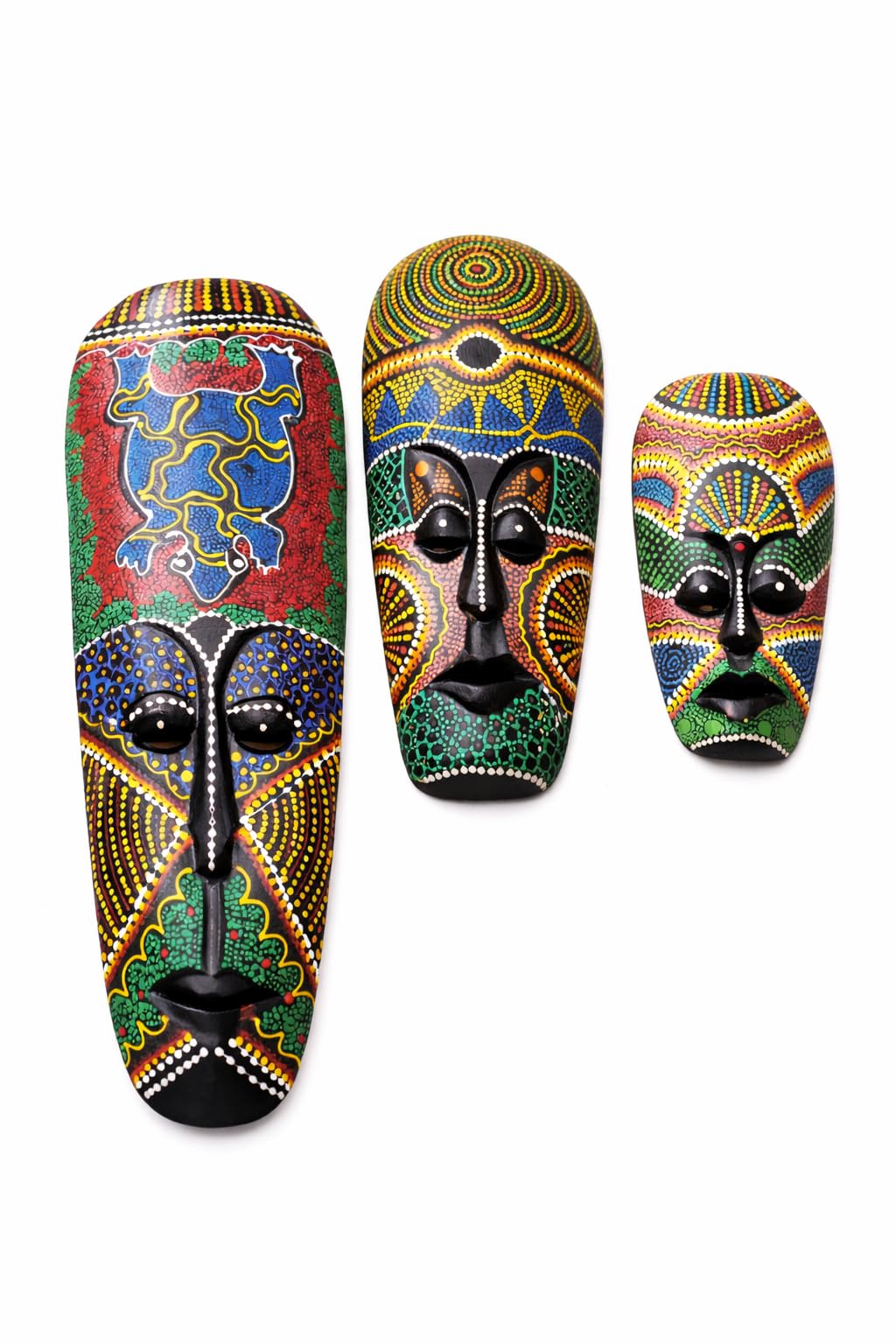 Premium Handcrafted Wooden Tribal Mask Wall Décor | Set of 3 Ethnic Art Pieces