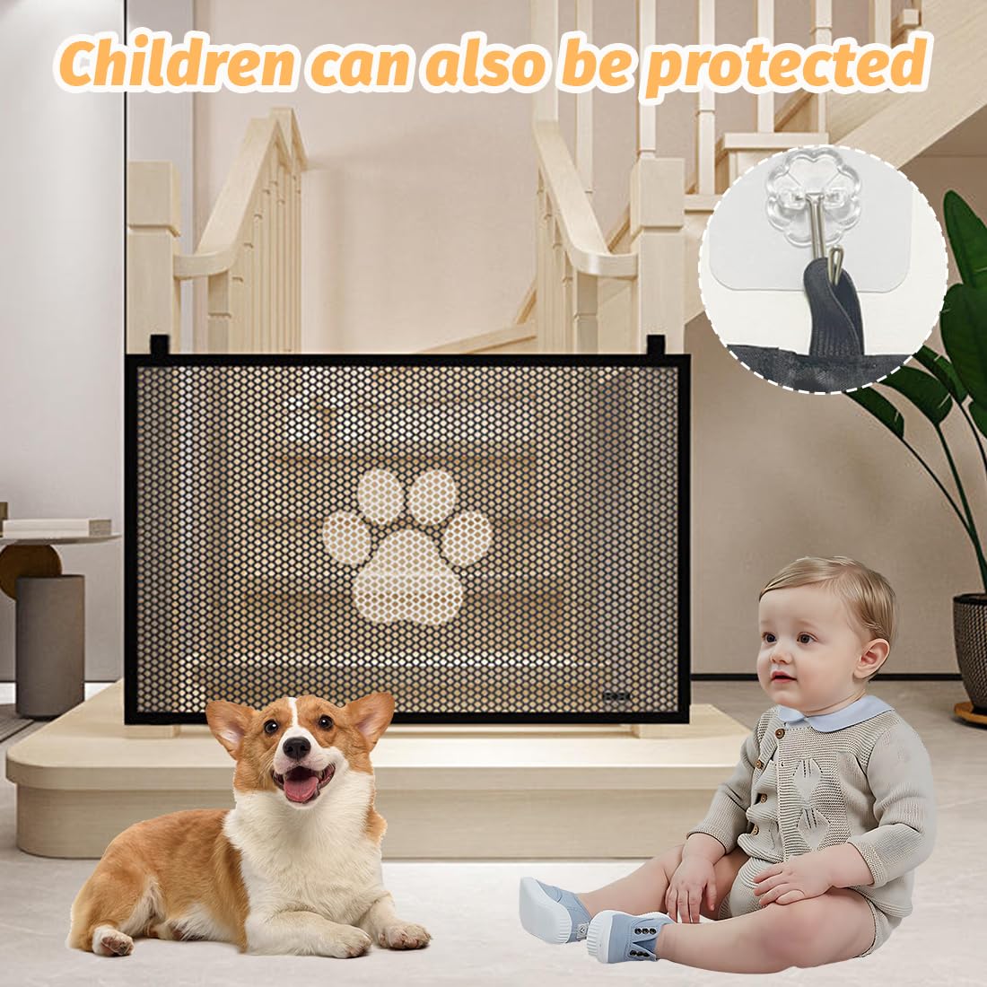 1 Pcs Cancello Sicurezza Cani Gatti Animali Domestici, 110x78 Cm, Scale Porte Esterno Recinto, Portatile Pieghevole Universale, Cancelletto per Bambini Estensibile, Porta Divisorio Cancelletto