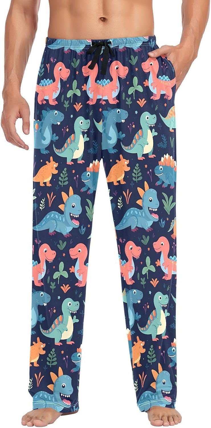 ALAZA Cute Dinosaur Baby Men's Pajama Pants Men Cotton Pajama Bottoms with Pockets, S