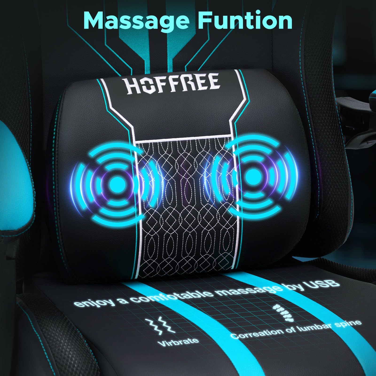 HOFFREE Gaming Chair Massage with Speakers Bluetooth and Footrest Big and Tall Video Game Chair for Heavy People 400lb with Massager for Adults Blue and Black