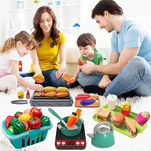 Miniatura 7 de Lpluziyyds 108 piezas de accesorios de juguete de cocina para niños, juego de cocina para acampar, utensilios de cocina, juego de alimentos,