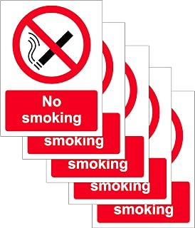 5 x No Smoking Sign – No Smoking Adherent Vinyl Stickers (180mm x 135mm) to Warn/Notify Visitors or Clients