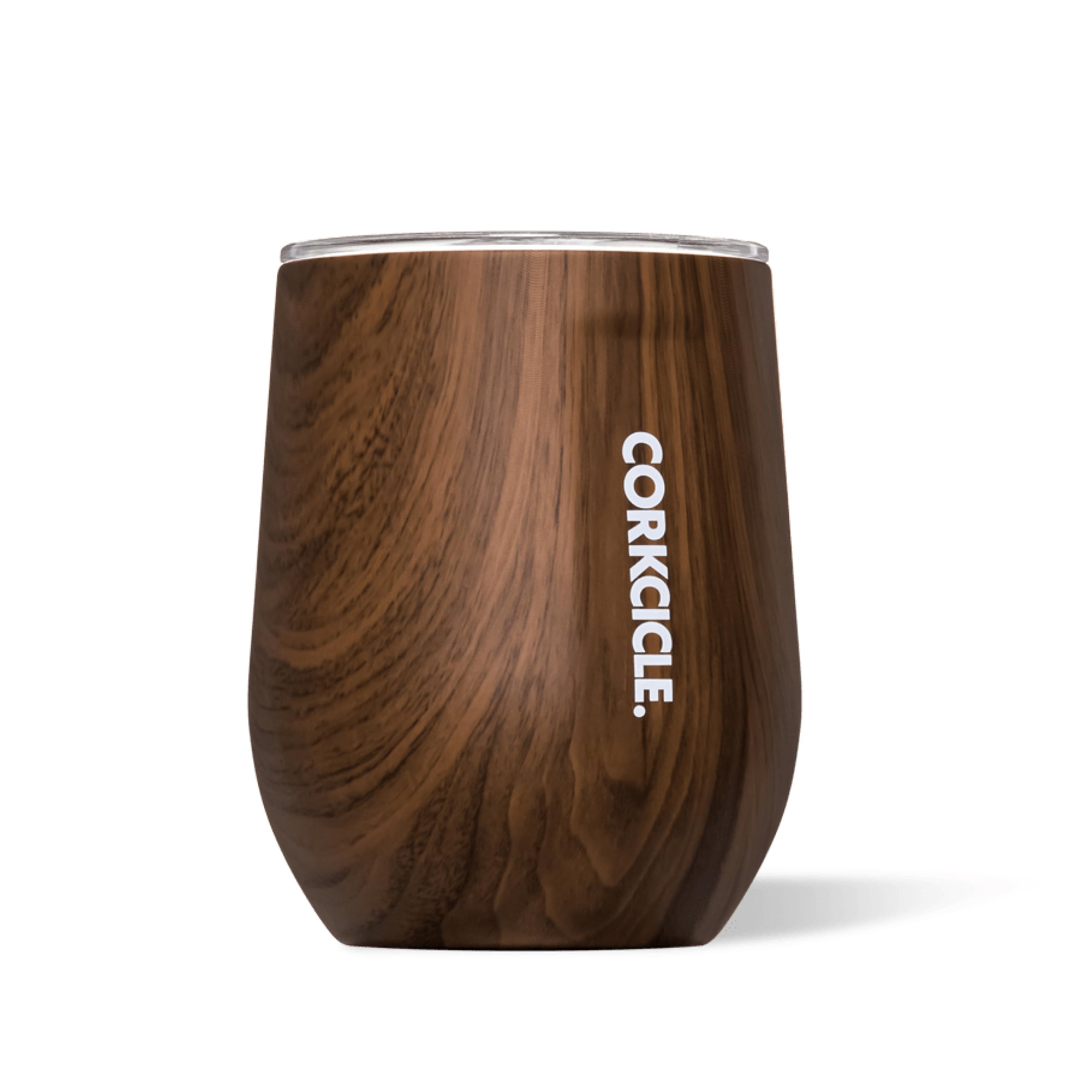 Corkcicle Stemless Insulated Wine Glass Tumbler - Keeps Beverages Cold 6 Hrs Hot 3 Hrs - Stainless Steel - Easy-Grip - Summer Drinkware Gift - Keeps Drinks Ice Cold - 12 oz - Walnut Wood