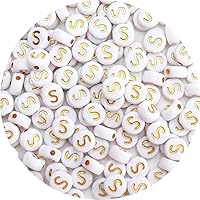 Vista 11 de 100 cuentas de letras – Cuentas redondas blancas de 0.157 x 0.276 pulgadas (0.157 x 0.276 in), color blanco, letras del alfabeto, corazón, estrella