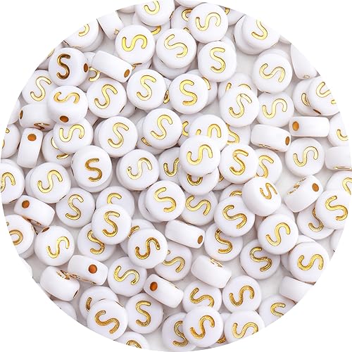 Miniatura 11 de 100 cuentas de letras – Cuentas redondas blancas de 0.157 x 0.276 pulgadas (0.157 x 0.276 in), color blanco, letras del alfabeto, corazón, estrella