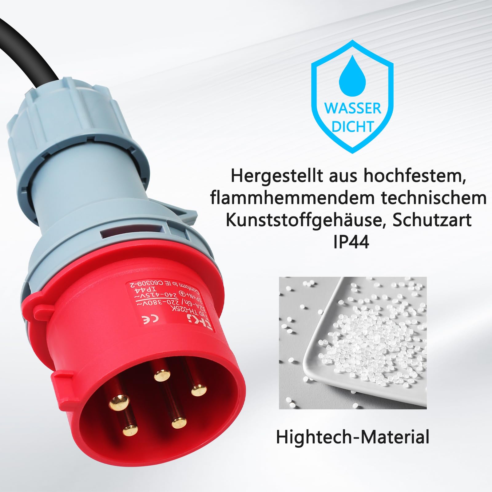 CEE Adapter 32A auf 16A, CEE Adapter Verlängerungskabel,Kupplung mit Leitungsschutzschalter 3-Phasig, 400V,Mit 5x2 5mm Gummi Starkstromkabel（Verlängerungskabel 0.5 m）