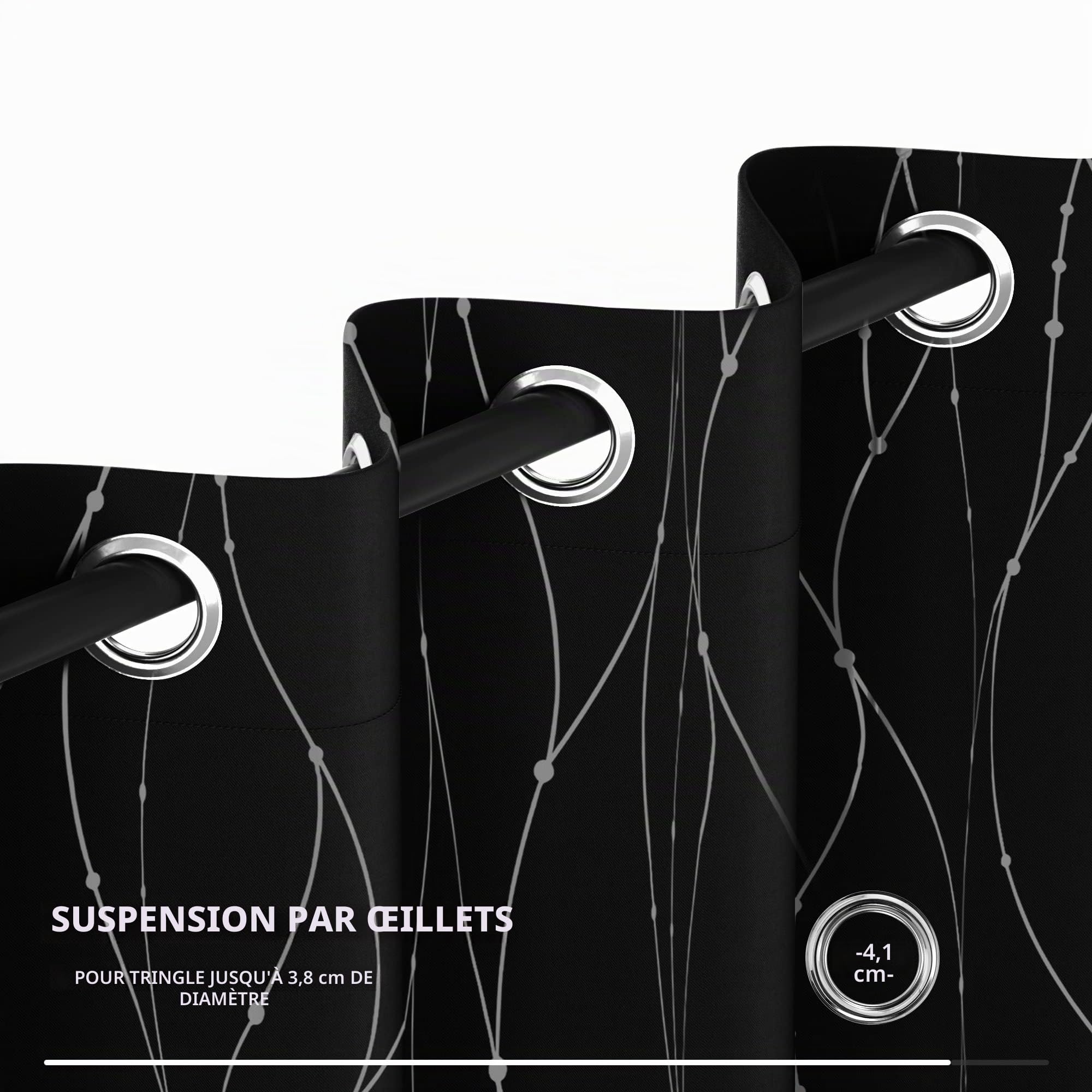 Deconovo Lot de 2 Rideaux Occultant à Oeillets Rideaux Chambre Adulte Rideaux Salon Moderne Noir 140x290cm Rideau pour Porte d'entré