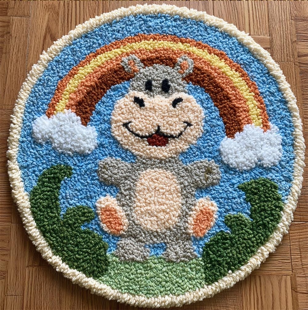kitphoenix Rug DIY Crafts Yarn Carpet Round Shape Hippopotamu
