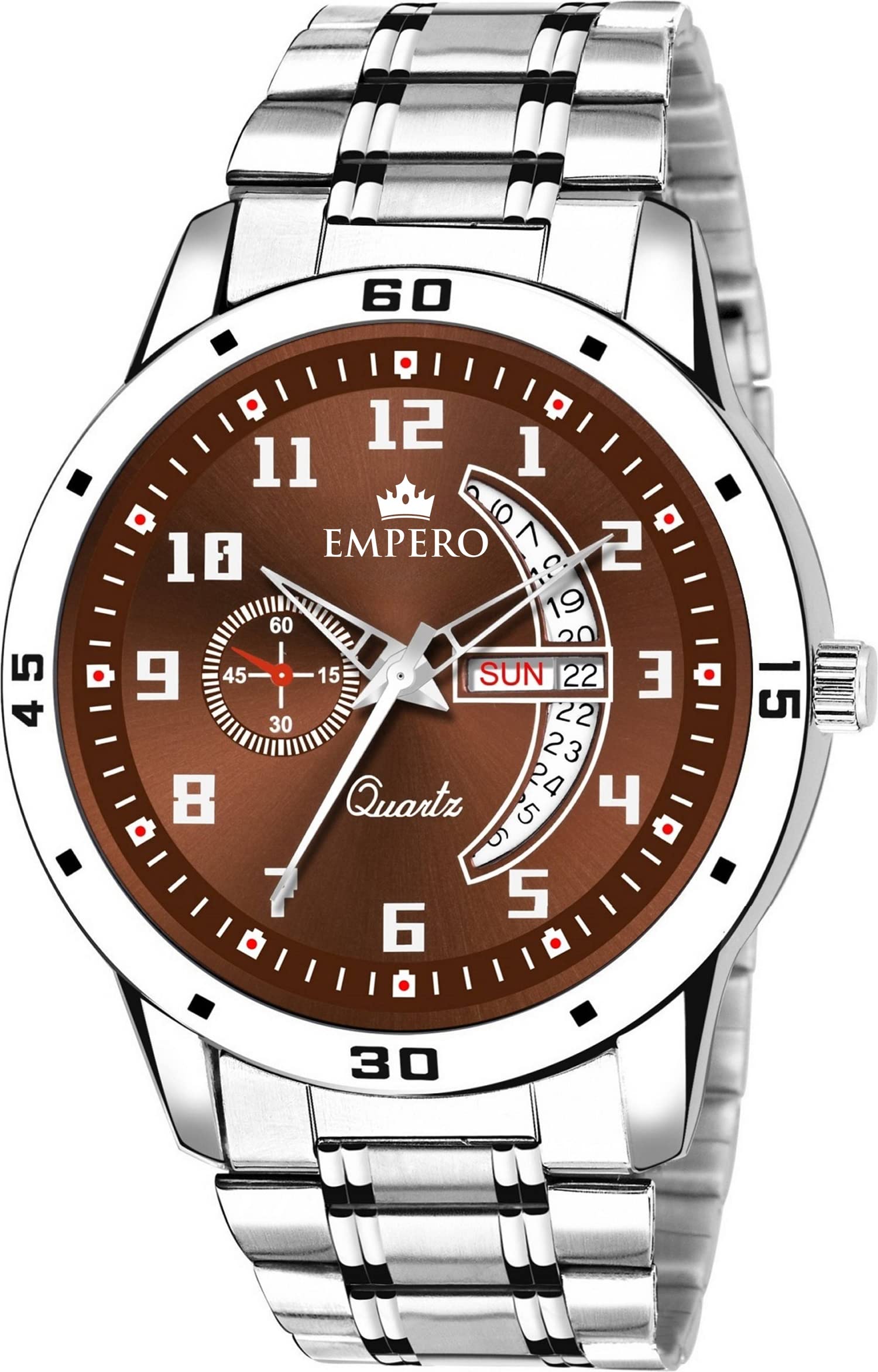 EMPERO-04 Silver Stainless Steel Day and Date Analog Mens Watch (Brown) (B0C1NQ13F7) Amazon Price History, Amazon Price Tracker
