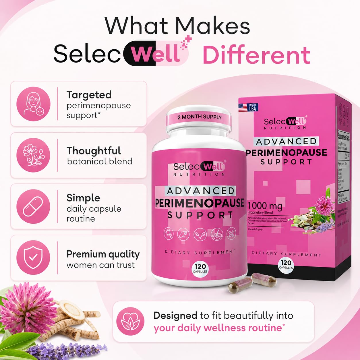 Perimenopause & Menopause Support Supplement for Women – Multi‑Symptom Relief with Black Cohosh & Red Clover Isoflavones | Ashwagandha Adaptogen & Herbal Blend | Hormone Balance Support | 120 Capsules — Amazon image 4
