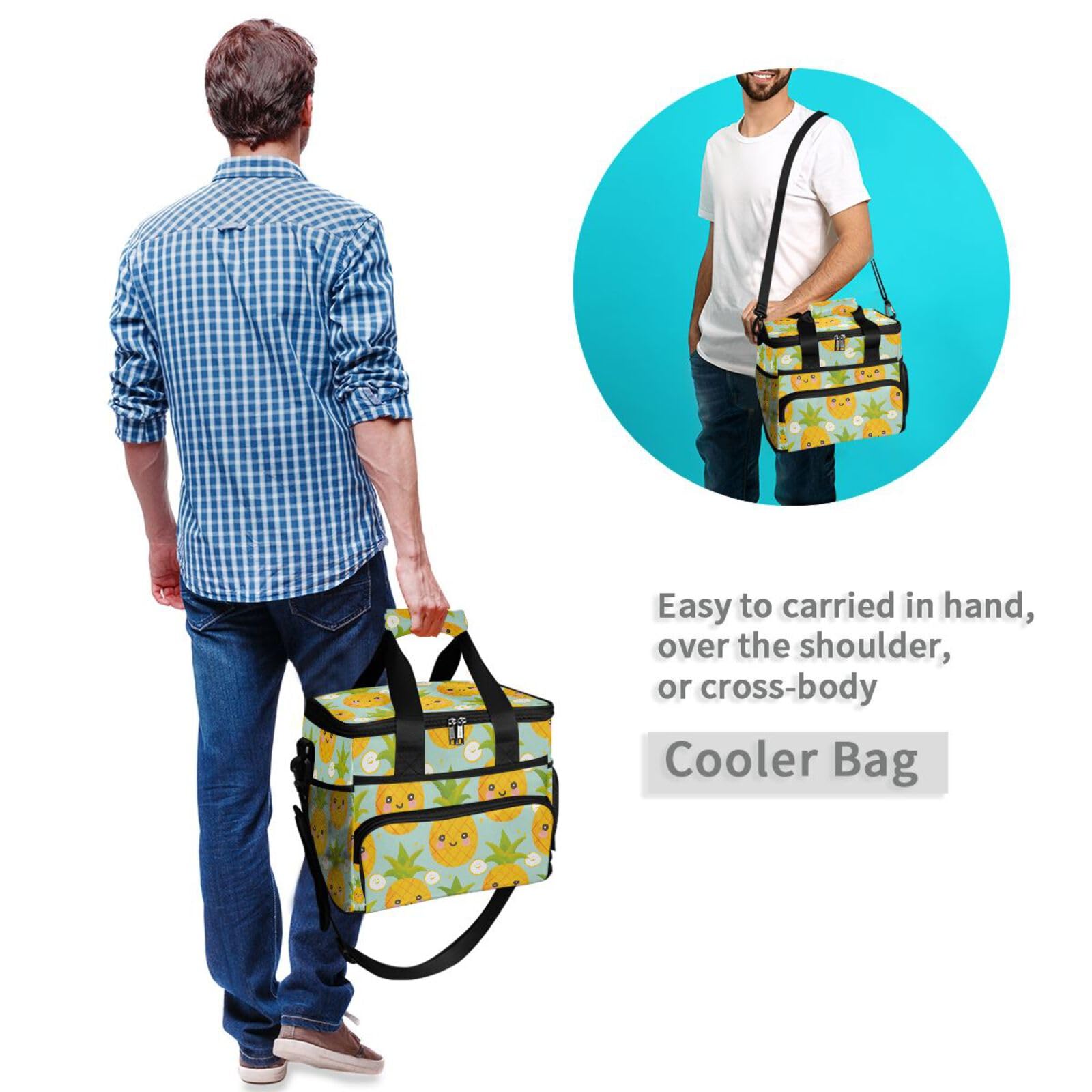 Bolsa térmica grande con diseño de piña, color amarillo, con aislamiento, para picnic, 15 litros, 24 latas, impermeable, para adultos, hombres y mujeres