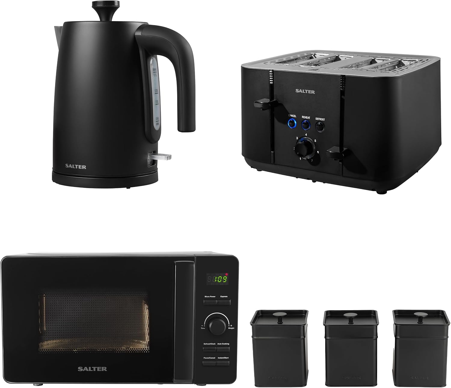 Salter COMBO8857 Kuro Kettle Toaster Microwave Set With Storage